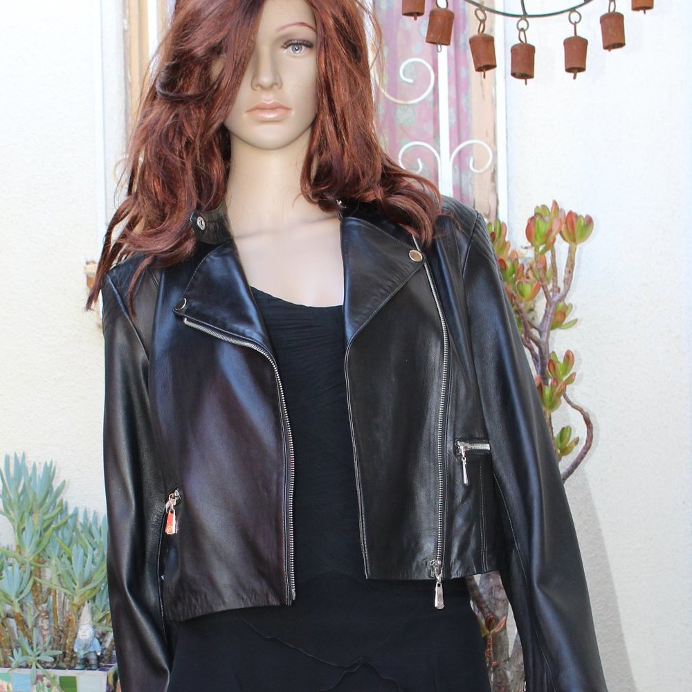 Kinder Aggugini Black Leather Moto Jacket NWT 299